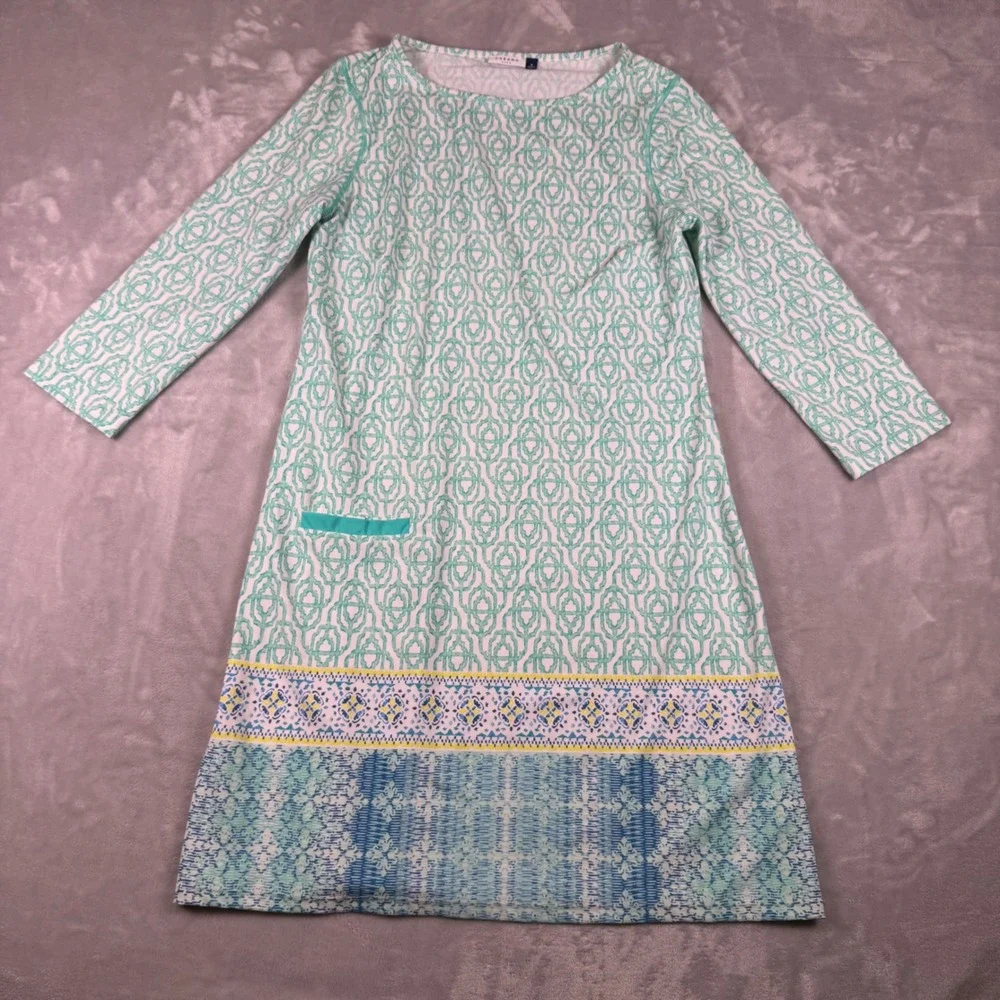 Cabana Life Womens Mint Green Geometric Trellis Shift Dress 3/4 Sleeve Size M